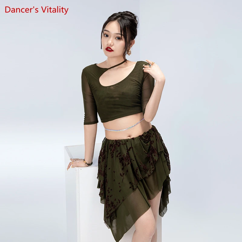 Женский спортивный костюм набор костюма для танца живота топ с сетчатыми