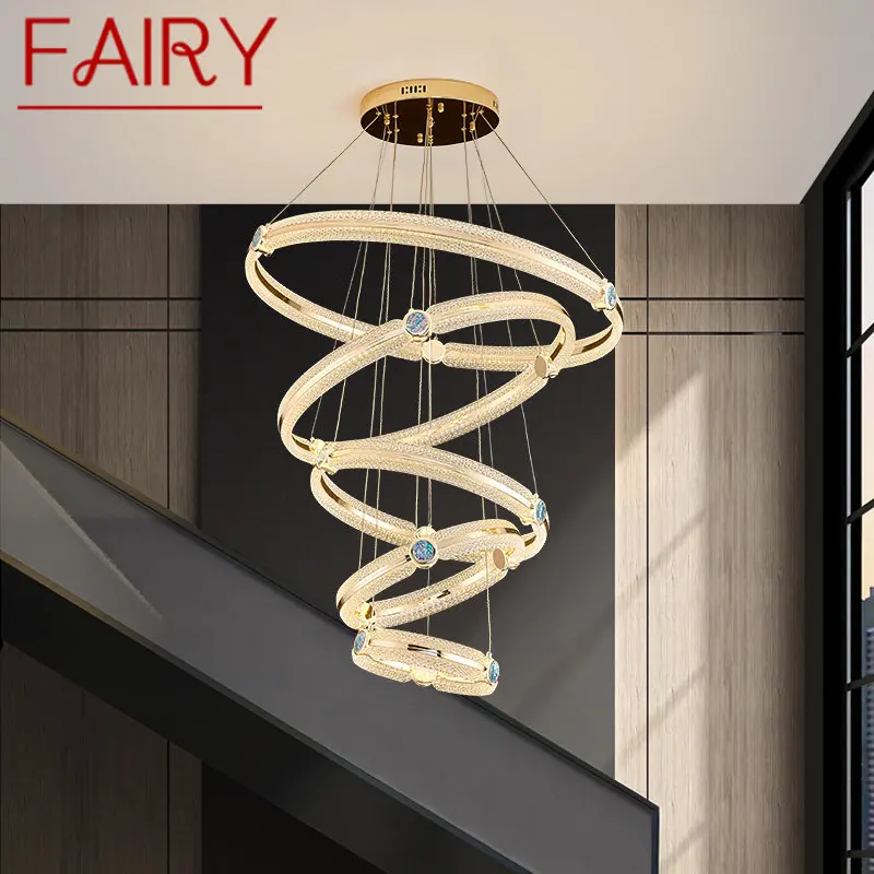 

FAIRY Nordic Chandelier Led Creative Light Luxury Ring Pendant Lamp Home Living Room Villa Staircase Decor Fixtures