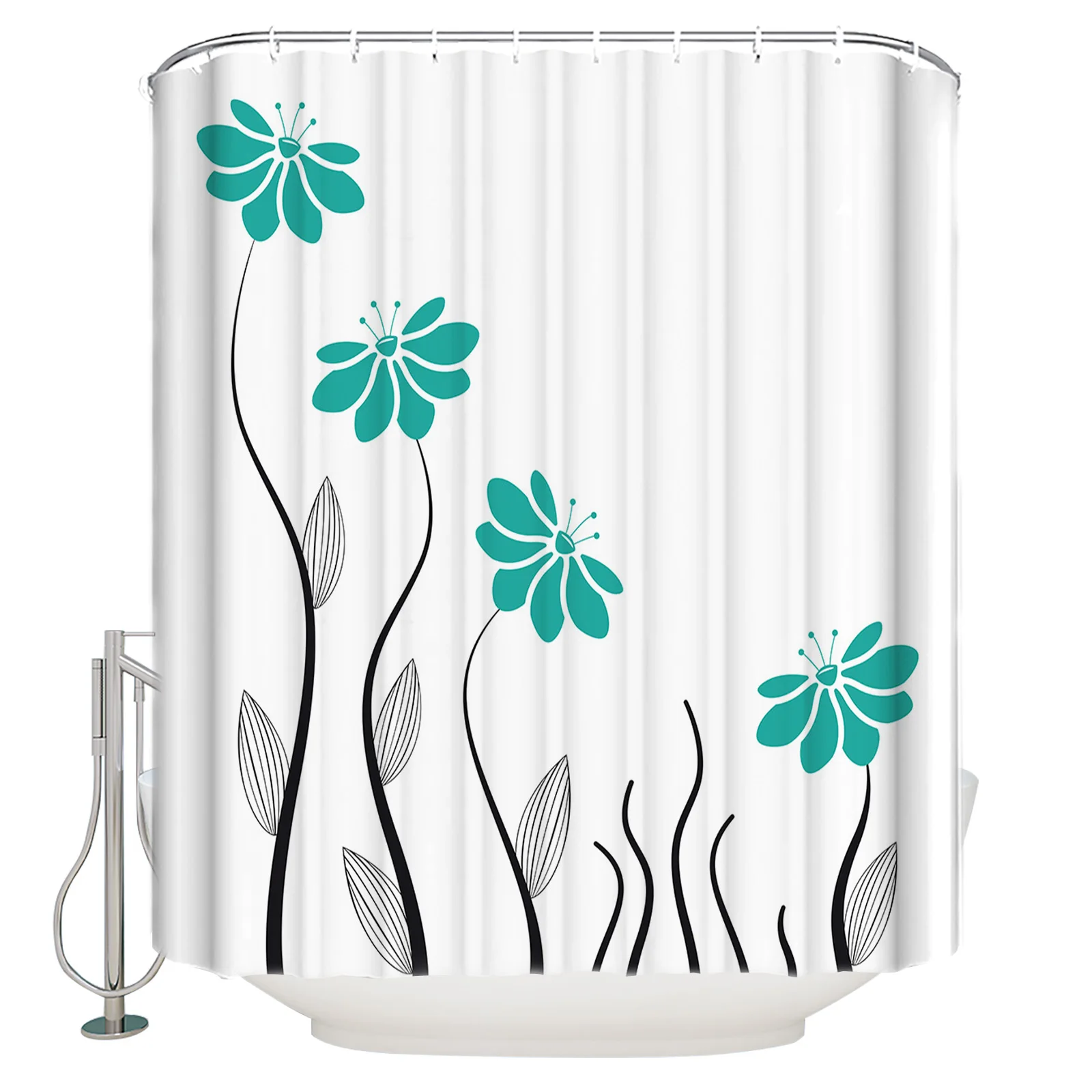 

Занавеска для душа водная с цветочным принтом, водонепроницаемый шторка с крючками для ванной комнаты, декор для туалета