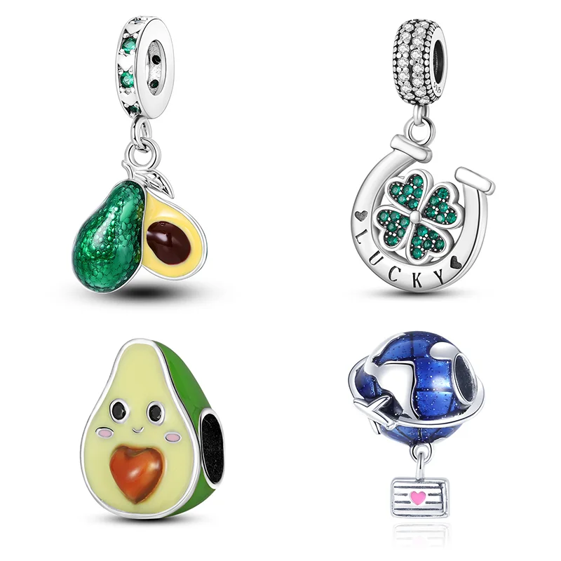 Стильный браслет Pandora совместимые бусины с зеленым авокадо и подвесками в виде