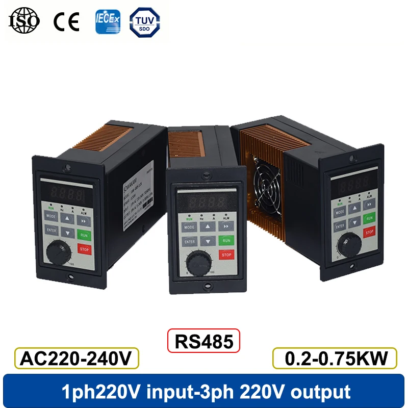 Monofásico Vfd Conversor de Frequência Adicionar Rs485 Trifásico Motor Driver Mcu Monofásico Entrada 0.75kw Inversor 200w 750w 220v