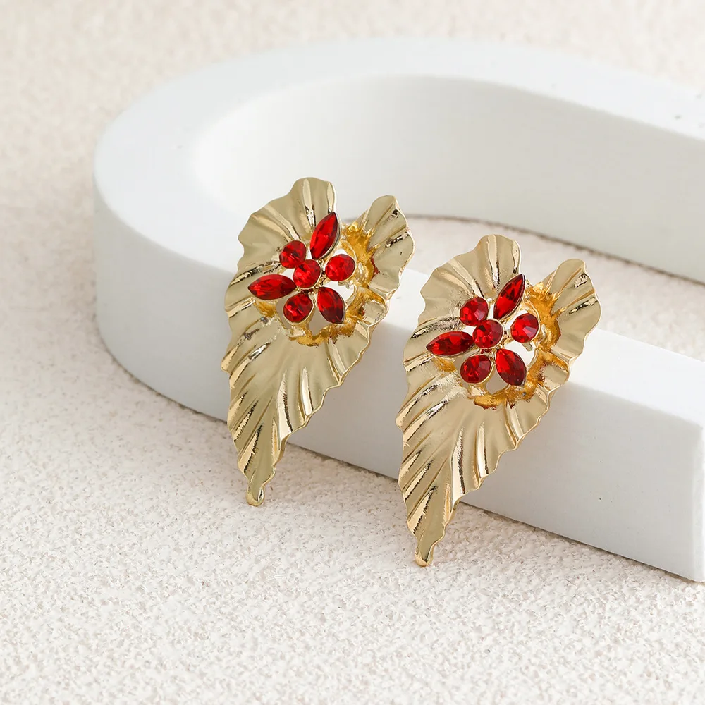 

Gold Sliver Color Leaf Shape Earrings Light Luxury Crystal Flower Drop Earring Geoometric Individuality Ear Party Gifts New