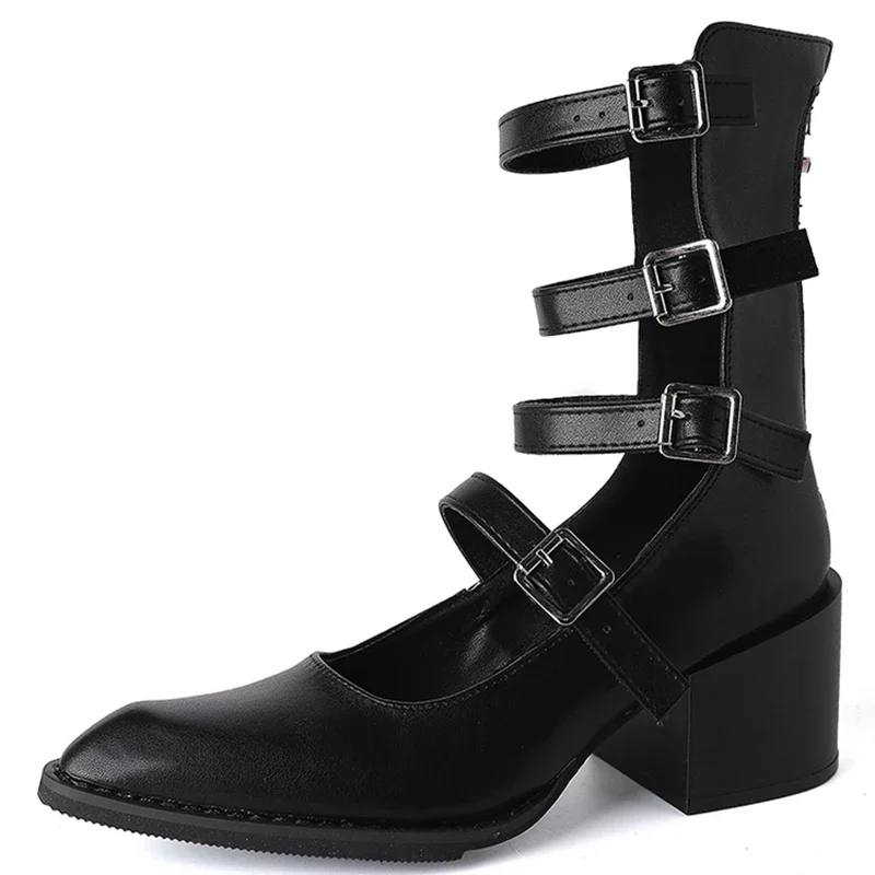 Женские ботильоны с острым носком модные короткие металлической пряжкой и