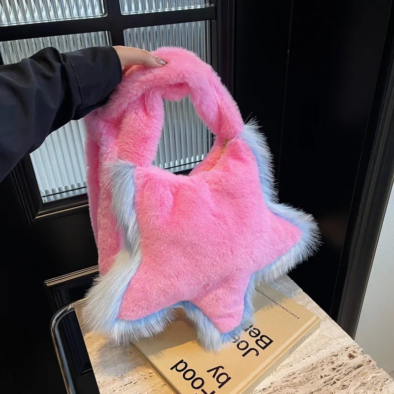 Осенне-зимняя плюшевая сумка через плечо с пятиконечной звездой корейская