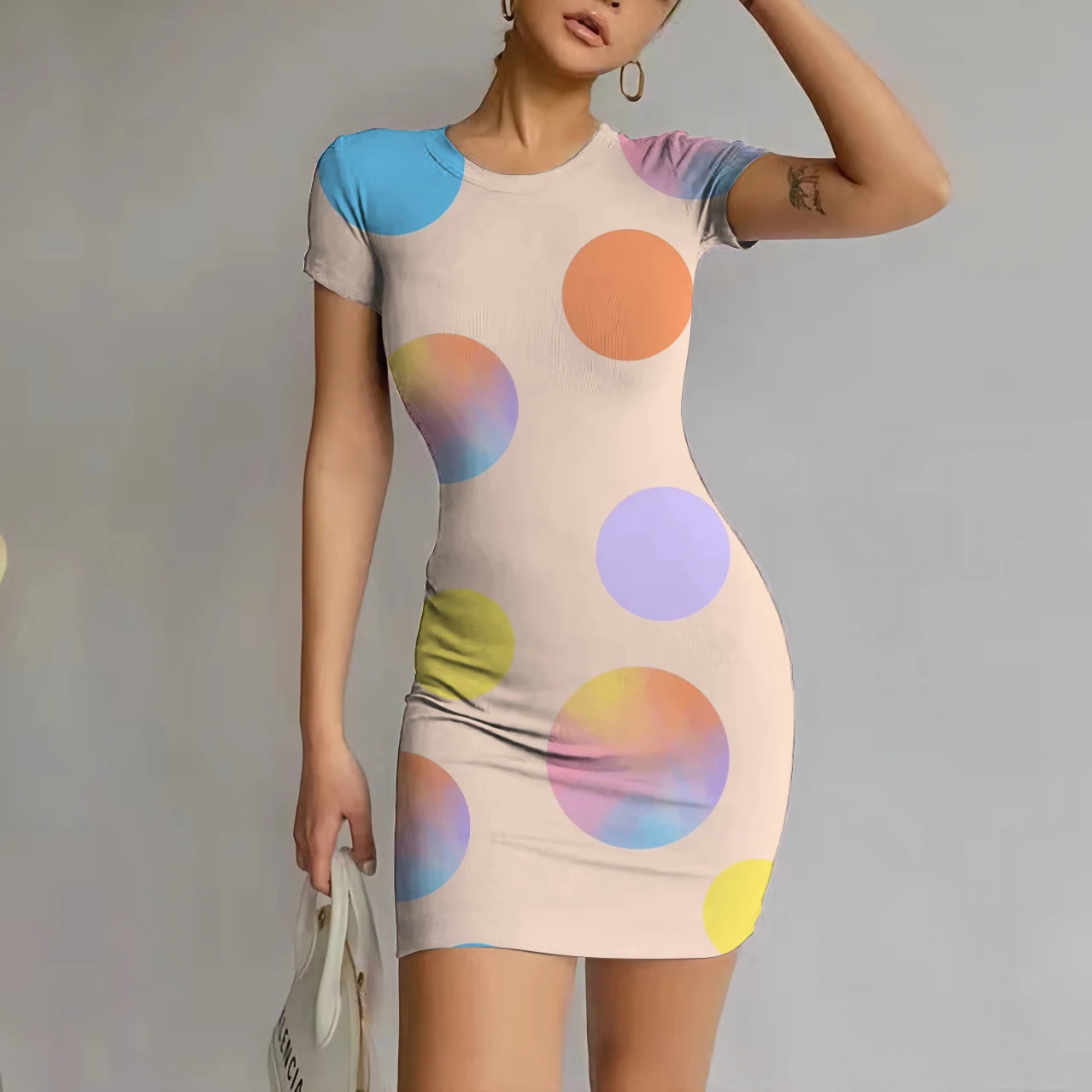 

Sexy Polka Dot Women's Skinny Short Sleeve Dress O Neck Party Fashion Geometric Sexy Dress Party Party Bodysuit Trend Mini Skirt