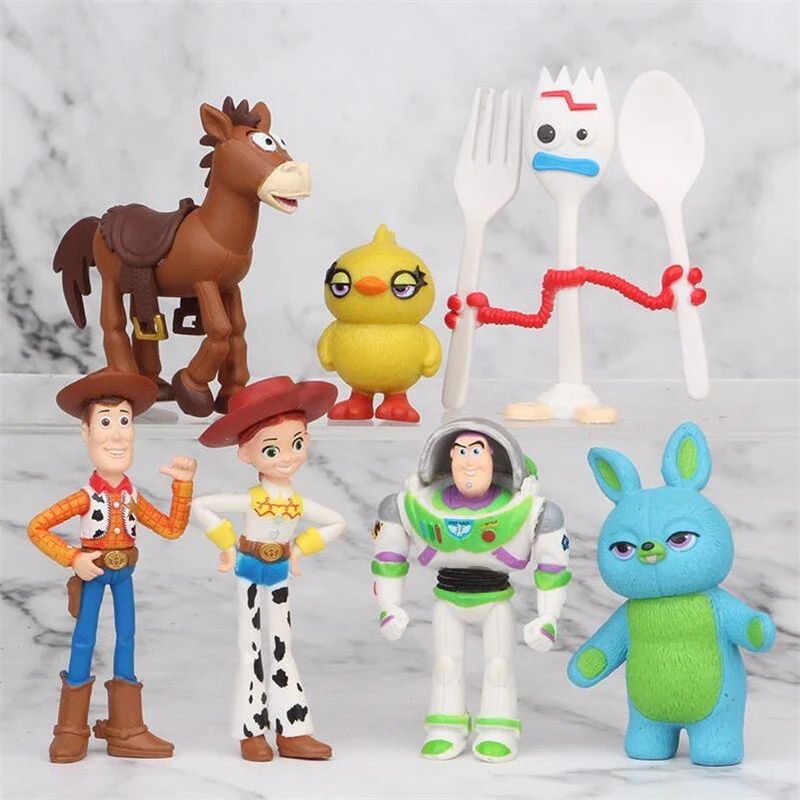 

Disney 7pcs/lot Toy Story 4 Anime Figure Doll Toys Woody Buzz Lightyear Jessie Forky Action Figure Toy Children Kids Gift