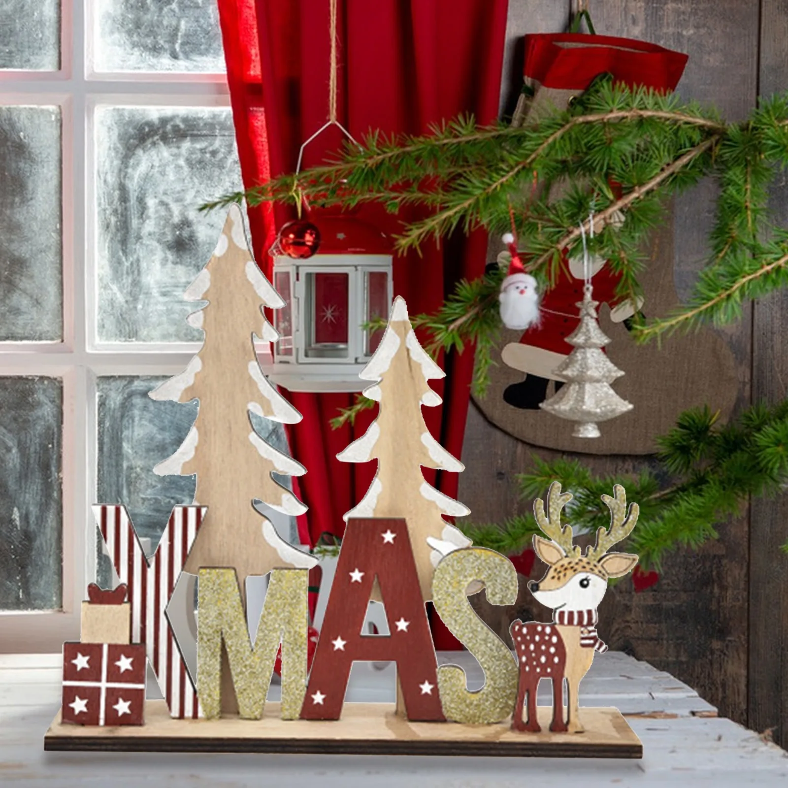 

Рождественские украшения, деревянные украшения для букв, Elks, блестящие рождественские украшения