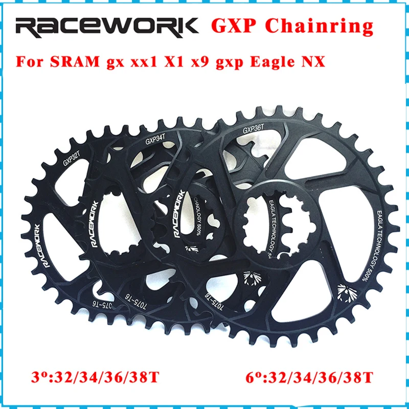 

Racework GXP 11 Speed 3mm/6mm MTB Bike 11v/12v 30T/32T/34T/36T/38T Crown Bicycle Chainring For Sram 11/12S NX XX XO GX GXP11