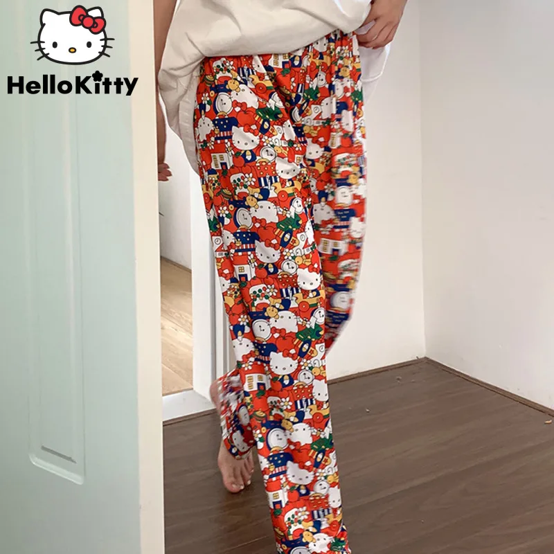 

Sanrio Hello Kitty Cartoon Printed Women Sleep Bottoms New Korean Fashion Casual Female Home Pants Y2k Funny Anime Girl Trousers