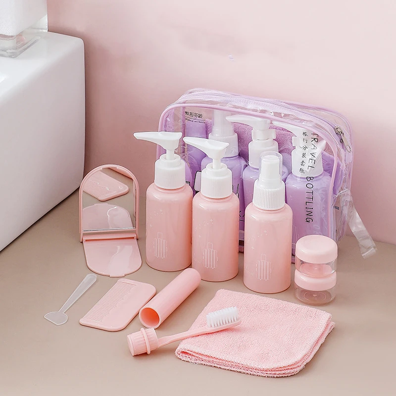 

10pcs Portable Travel Refillable Empty Bottle Set Essence Shampoo Shower Gel cosmetic Container Can Spray Lotion Bottling