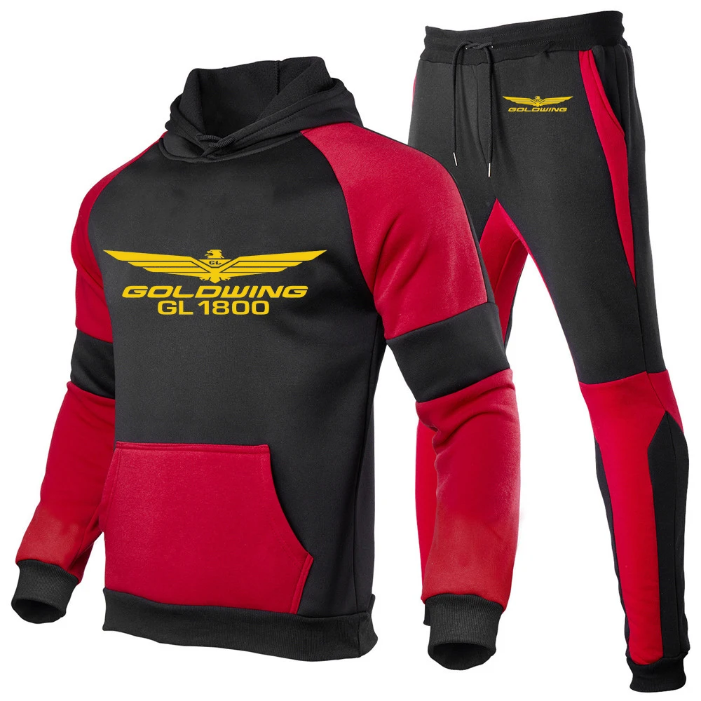 

GOLDWING GL1800 2022 Men New Autumn Winter Suit Hoodie + Pant Sportswear Pure Color Printed Pullover Sweatshirt Sport Streetwear