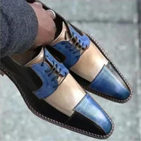 fashion personality derby shoes men shoes business casual wedding daily wild square head pu color matching lace up dress shoes