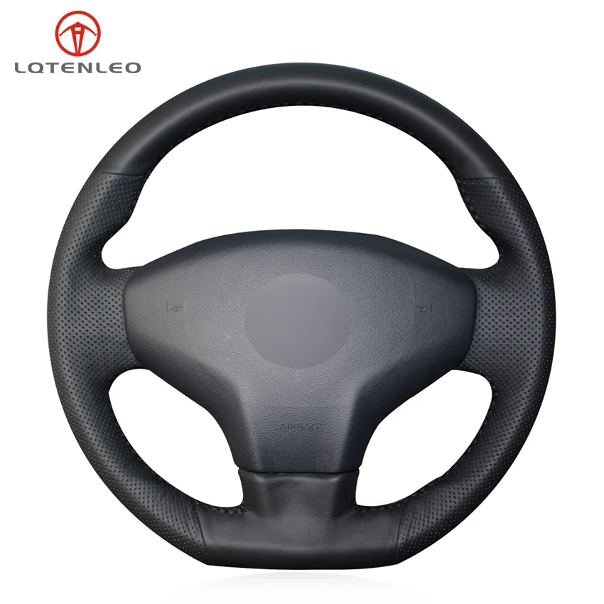 

LQTENLEO Black Genuine Leather Sew Car Steering Wheel Cover For Citroen Elysee C-Elysee 2014 New Elysee Peugeot 301 2013-2016