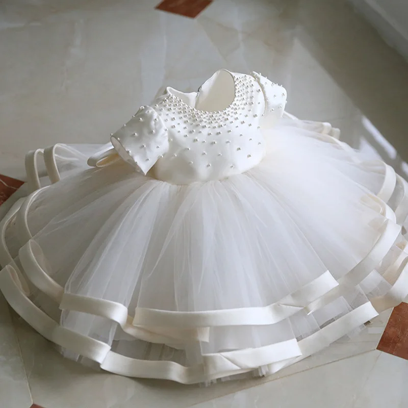 

Newborn Baby Girls Gown for Baptism Christening 1st Birthday Infant Dresses Beaded Tulle Party Prom Toddler Girl Party Dresses