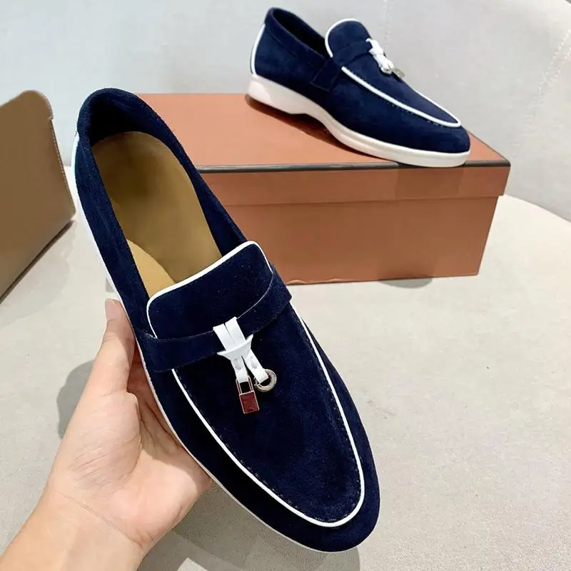 

LP Shoes Summer Charms Embellished Walk Suede Loafers Genuine Leather Casual Slip on Flats Women Luxury Designer Flat Dress Shoe