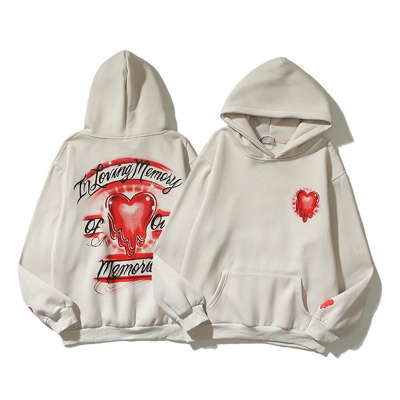 

Dissolving Love Print Fleece Oversize Hoodie Men Streetwear Fleece Pullover Sweatshirts Women Loose Retro High Street Hood Hoody