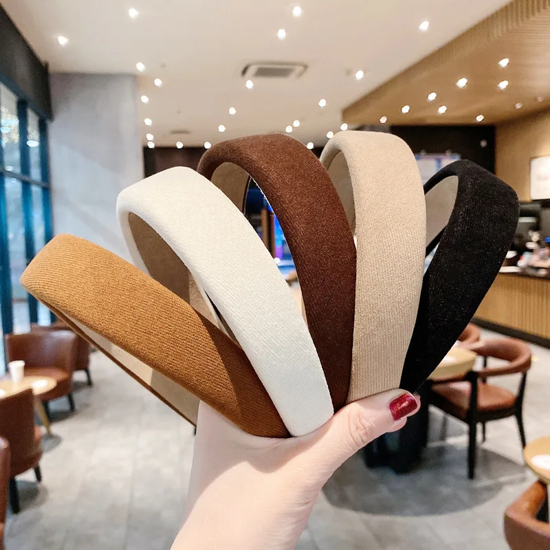 

Wide Edge Hair Accessories Leather Headband Sponge Solid Color Headbands for Hair Woman Bands Band Tie Clip Hoop New Headwear