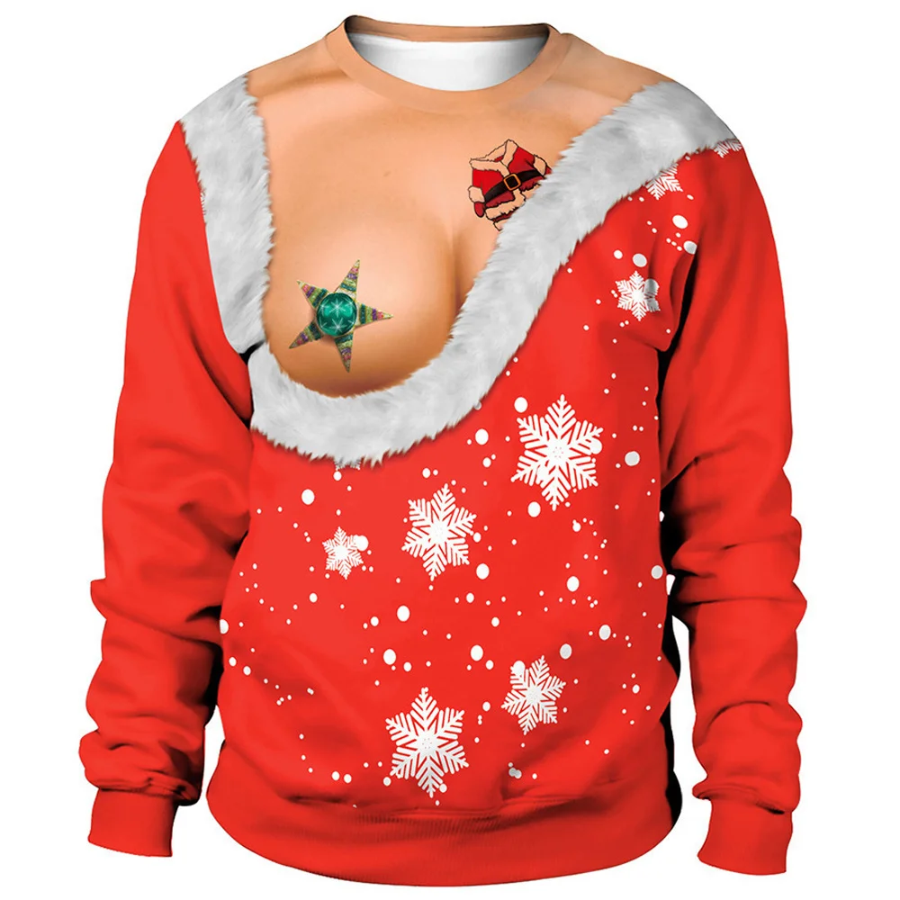 

Men Women Elf Ugly Christmas Sweatshirt 3D Funny Printed Christmas Jumpers Tops Unisex Pullover Holiday Party Tacky Xmas Sweater
