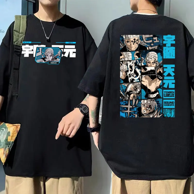 

Anime Demon Slayer Tengen Uzui Eyes Double Sided Graphic T Shirt Men Women Manga Merch Oversized Tees Male Loose Cotton T-shirts
