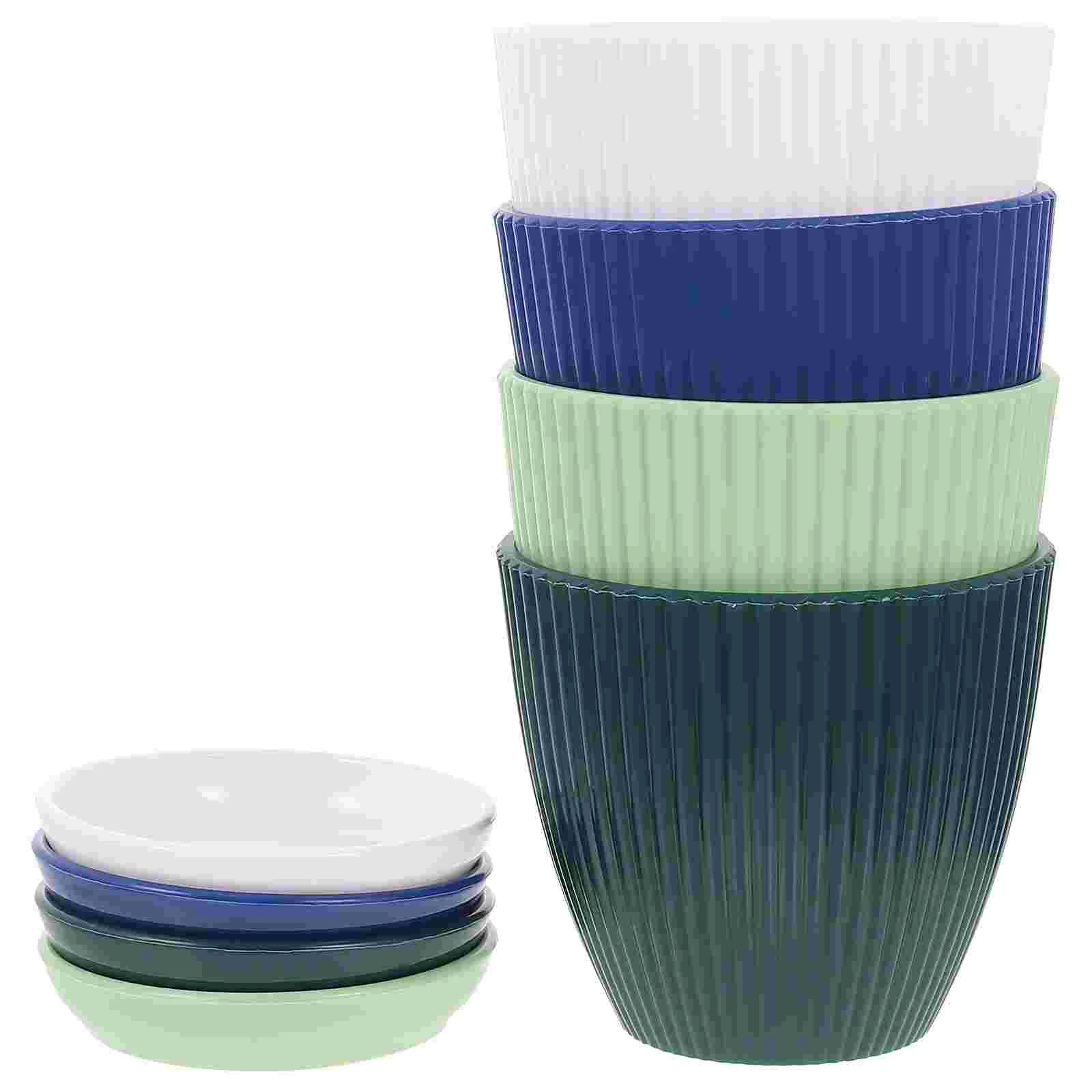 

4 Pcs Flowerpot Stand Plants Indoor Garden Container Vertical Stripes Gardening Plastic Succulent Flowerpots Office Balcony