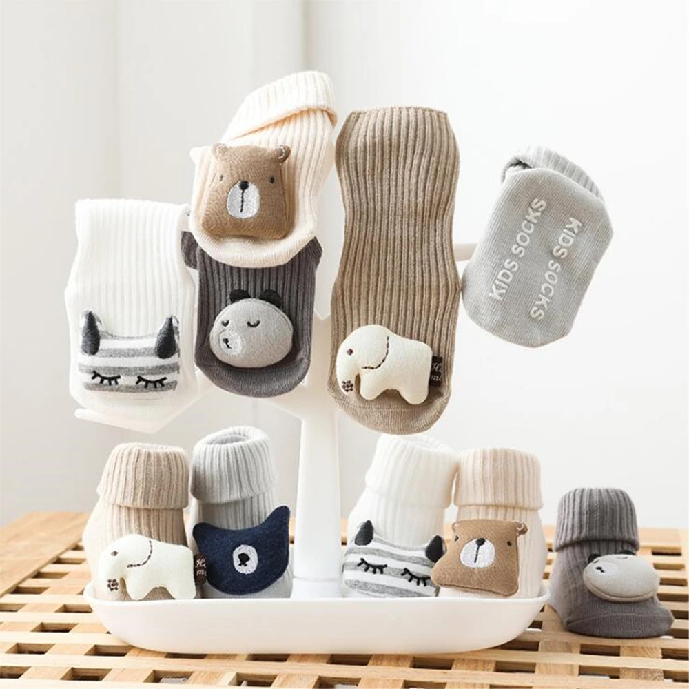Милые детские носки с мультяшными животными для мальчиков и девочек зимние
