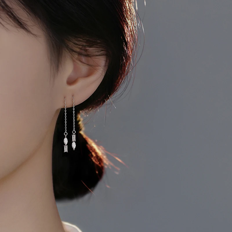 Женские серьги-гвоздики из серебра 925 пробы с цирконом 5 см