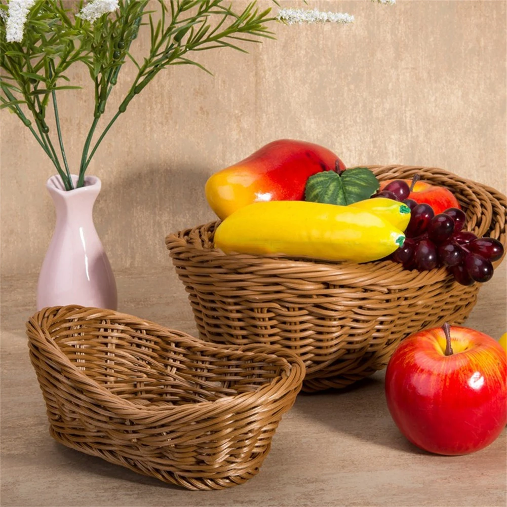 

Oval Curved Rattan Wicker Woven Serving Baskets For Bread Fruit Vegetables Restaurant Serving Tabletop Display Rattan Basket