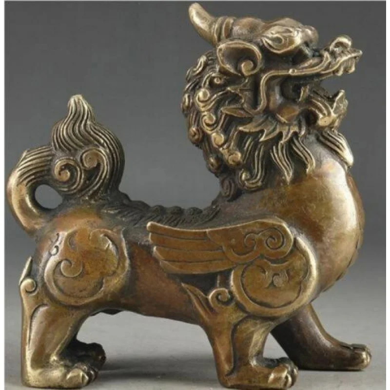 

Eastern Handcarved Brass Exorcism Left Gather wealth Brave troops pixiu statue