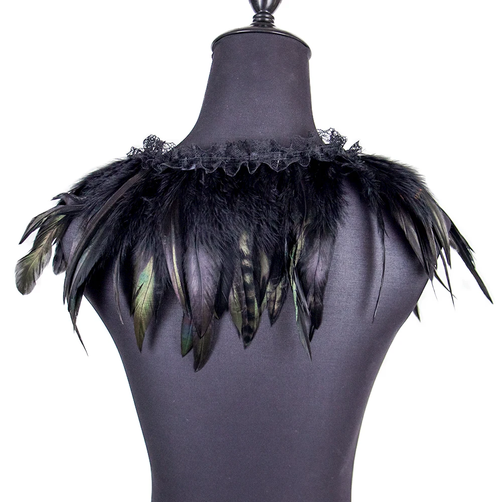

Adult Gothic Victorian Scarf Poncho Wrap Natural Black Feather Choker Collar Cape Shawl Stole Halloween Cosplay Stage Costume
