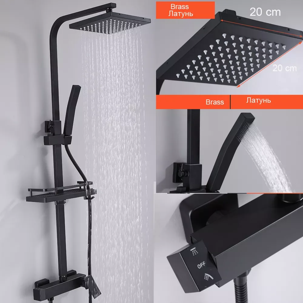 

Matte Black Shower Faucet Set Rainfall High Quality All Metal Bathtub Mixer Tap 4-way With Bidet Stainless Steel