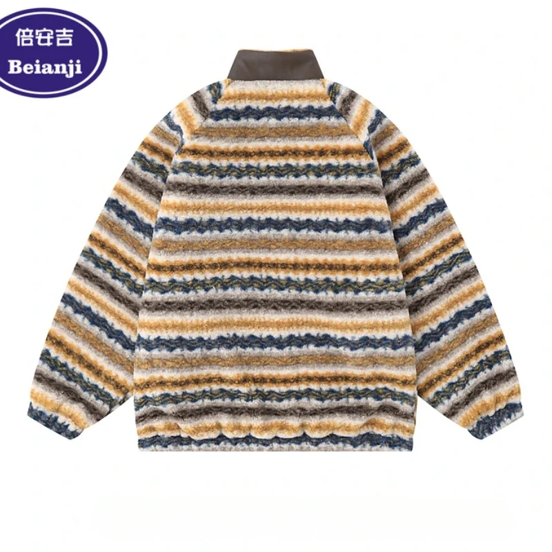 Beianji мужская куртка-пуховик ретро-дизайн с цветной полоской для пар хлопковой