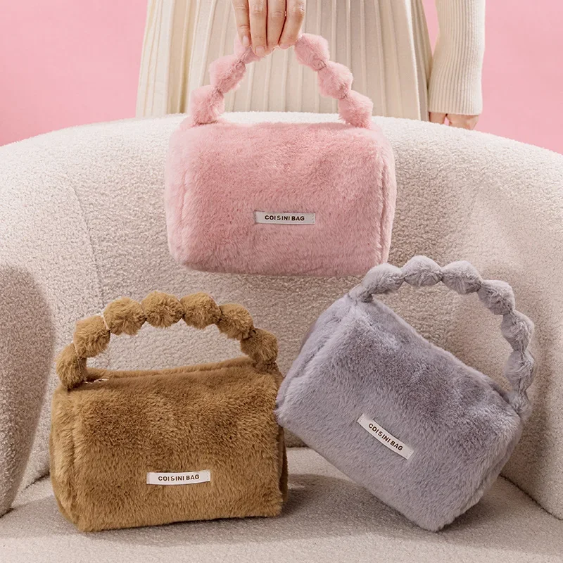 

Fashion Cute Plush Women Tote Handle Bags for Girls Travel Cosmetic Toilet Purse Organizer Storage Pouch Portable Makeup Bags