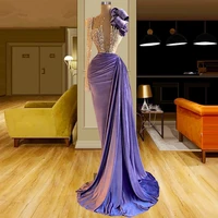 2022 purple velvet one shoulder evening dresses beaded long formal prom gowns for women elegant mermaid pleats robe de fiesta