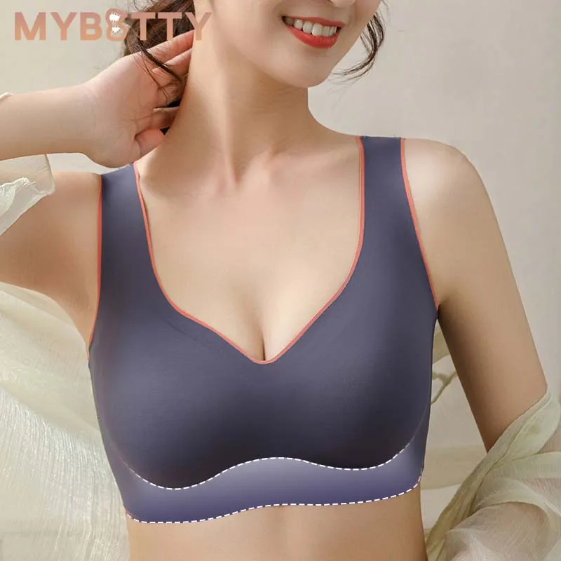 

MYBOTTY Latex Push Up Bra Thai Latex Underwear Seamless Bras for Women Bralette Top Bh Comfort Cooling Gathers Shock-Proof Pad