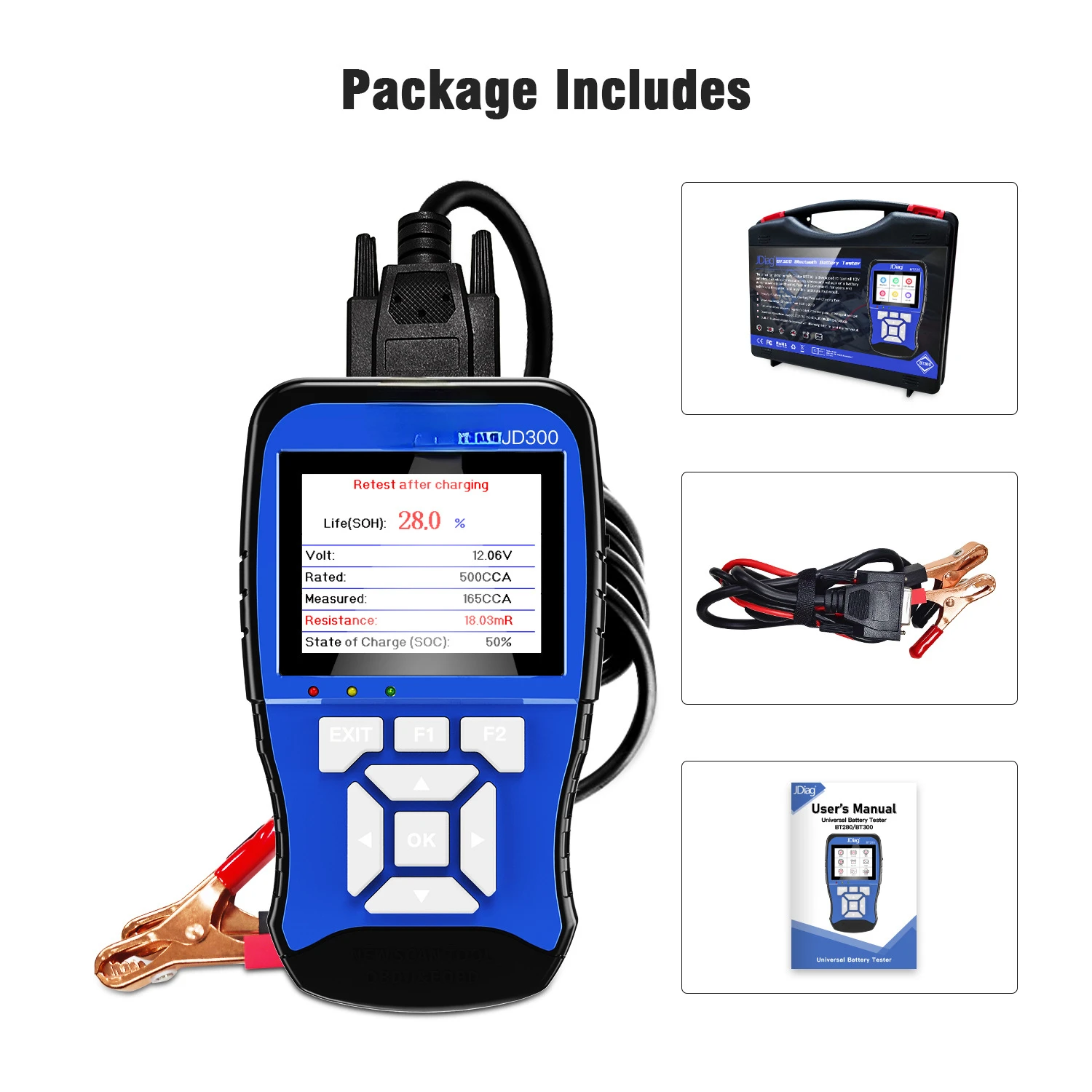 Интеллектуальный анализатор батареи BT300 12 В анализ и диагностика