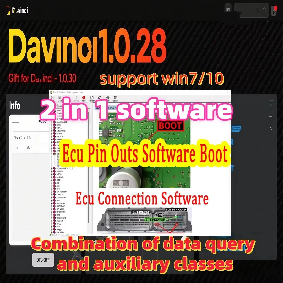 Фото Коллекционная версия ECU Pinouts, хит продаж, программное обеспечение davinci 1.0.28, поддержка Win 7/10/11, работает на KESS/KTAG 3, продается keygen, неограниченное количество №1