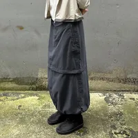 Casual Women Long Cargo Skirt Drawstring Low Rise Solid Pockets Skirt Streetwear Female Clothing