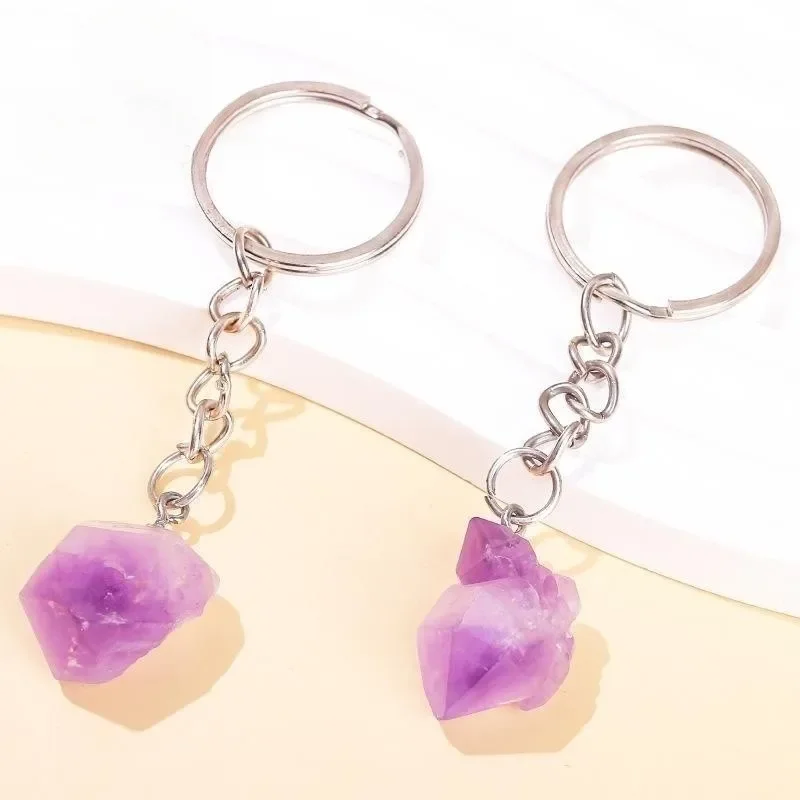 Брелок для ключей с натуральным аметистом и кристаллом 50 шт.