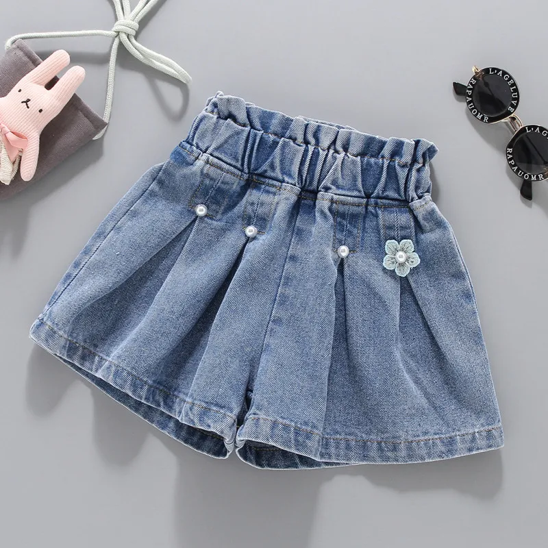 

Kids Girls Teenage Denim Shorts Girl Summer Lace Pants Kids Bow Clothes Children Flowers Embroidery Jean Short For Teenager