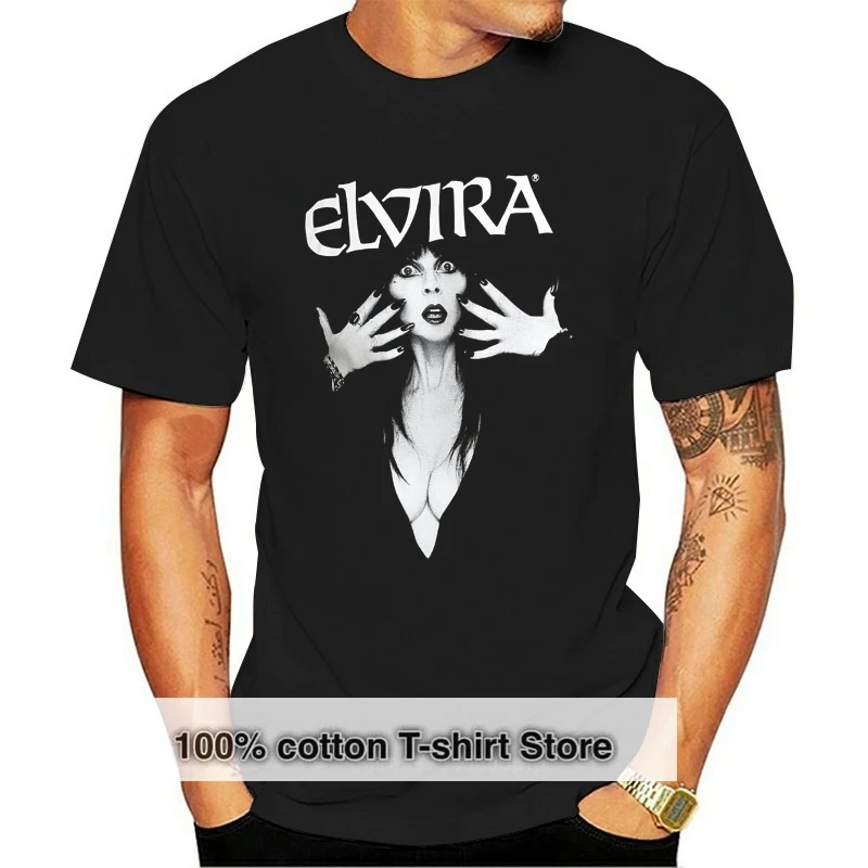 

Модная хлопковая Мужская футболка с принтом, футболка с удивленной хозяйкой темноты Elvira, мужские Забавные футболки 016659