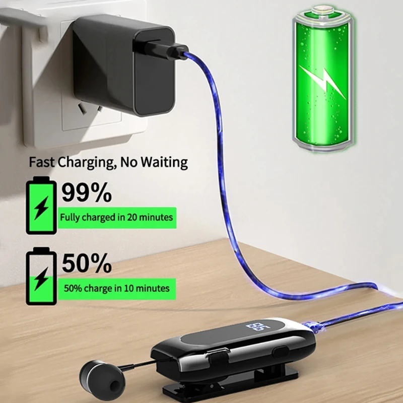 K55 Lavalier Выдвижная гарнитура BT5.2 Напоминание о вызове Вибрация Драйвер зажима для