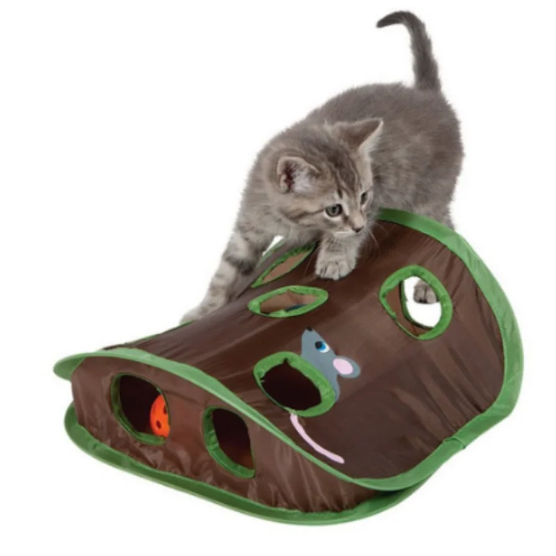 

Pet Cat Mice Game Intelligence Toy Bell Tent With 9 Hole Cats Playing Tunnel Foldable Mouse Hunt Toys Keeps Kitten Active Pets