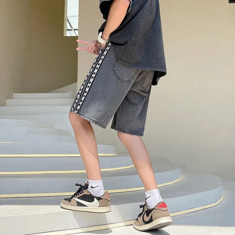 

Шорты мужские джинсовые свободного кроя, повседневные эластичные штаны из денима, комбинированная одежда, летние трендовые