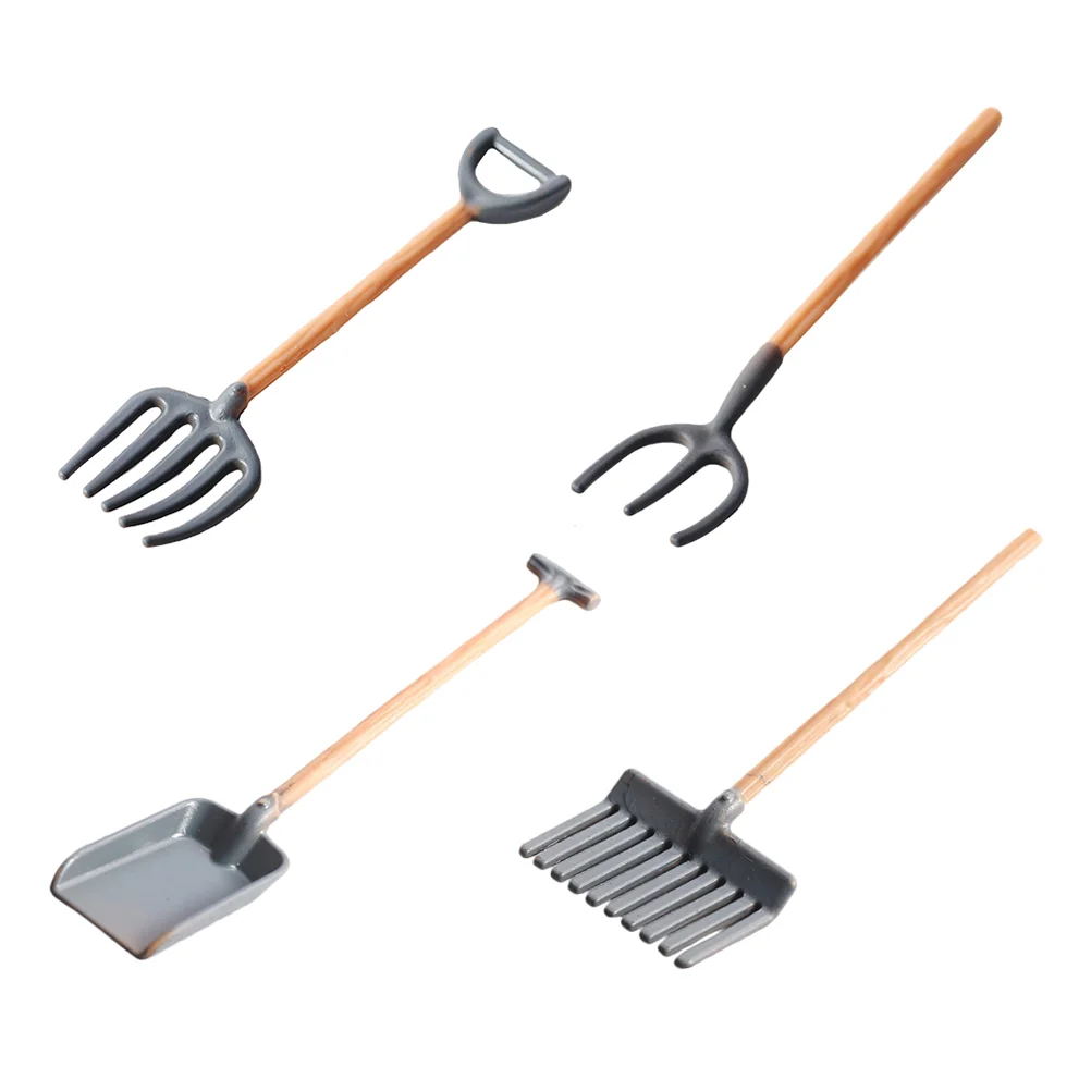 

4 Pcs Kids Mini Toys Farm Rake Shovels Dollhouse Tools Accessories Child