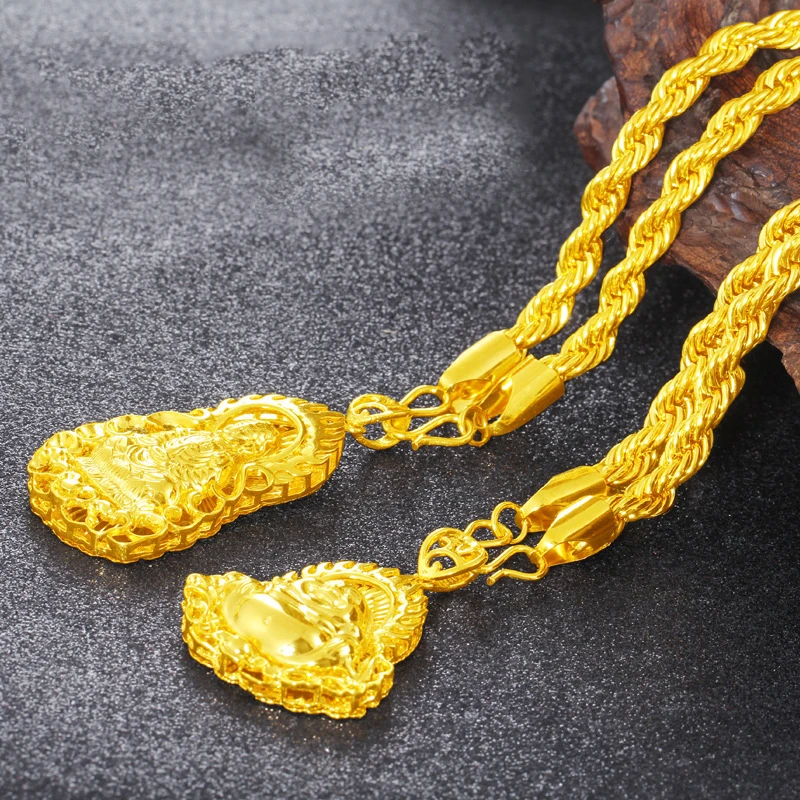 

2020 Sand Gold Brass Gold-plated Men Jewelry Twist Necklace Hollow Fashion Luxurious Gersonality Buddha Guanyin Pendant Jewelry