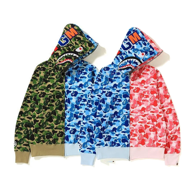 

Bape Shark Plus Size Velvet Camo Sweatshirt Casual Zip Up Thick Hooded Jacket Winter Couple Clothes Sportswear Xl Brand Fashion