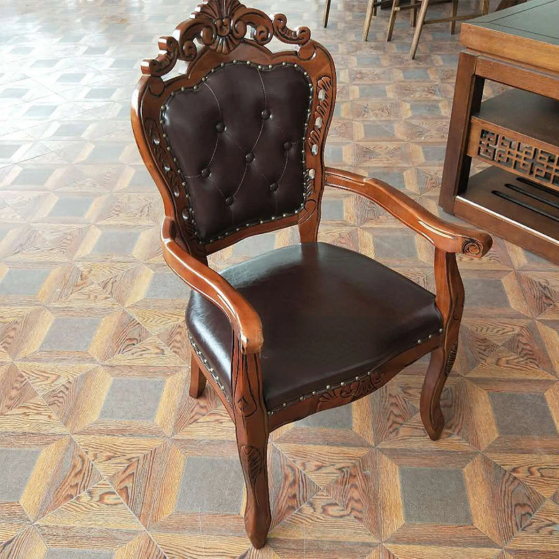 

European dark solid wood dining chair soft wrapped cloth hand-carved American country chair