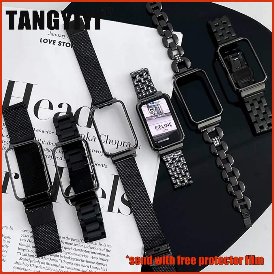 

Metal Strap For Xiaomi Mi Band 7 Pro Watch Band Fashion Black Cool Luxury Diamond Bracelet For Miband 7 Pro Replacement Correa