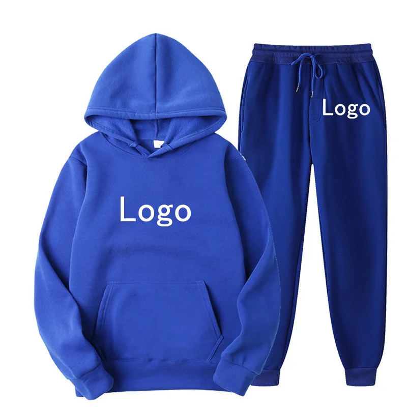 Custom Logo Men Tracksuit Set Casual Hoodies Suit Men's Sportswear Sweatshirt+Sweatpant 2 Pieces Male Fashion Clothes Streetwear