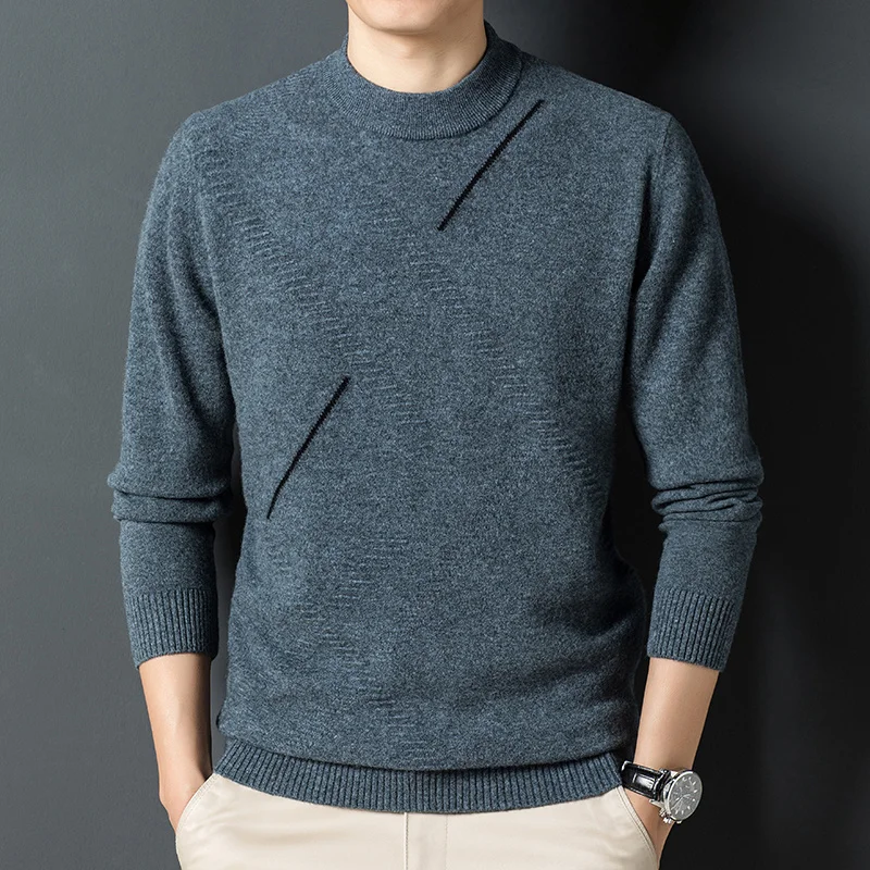 long men's autumn and winter High grade sleeve sweater new Pullover round neck casual soft knitted sweater top